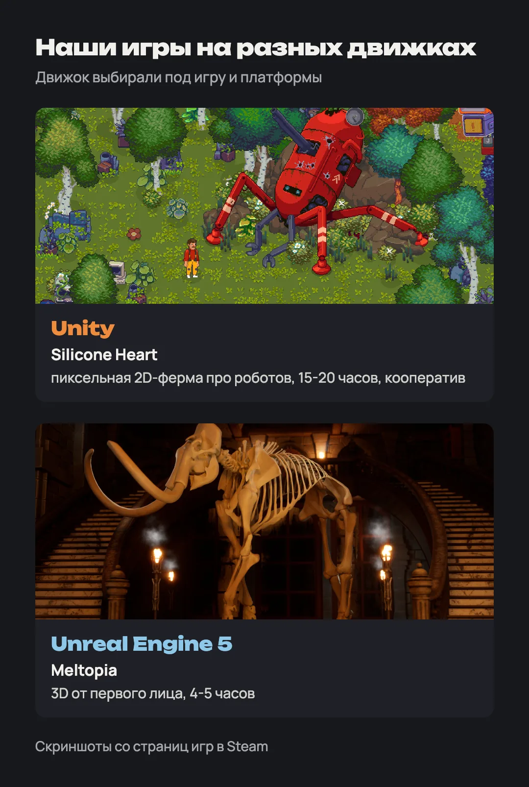 Silicone Heart на Unity - пиксельная 2D-ферма, Meltopia на Unreal Engine 5 - 3D от первого лица